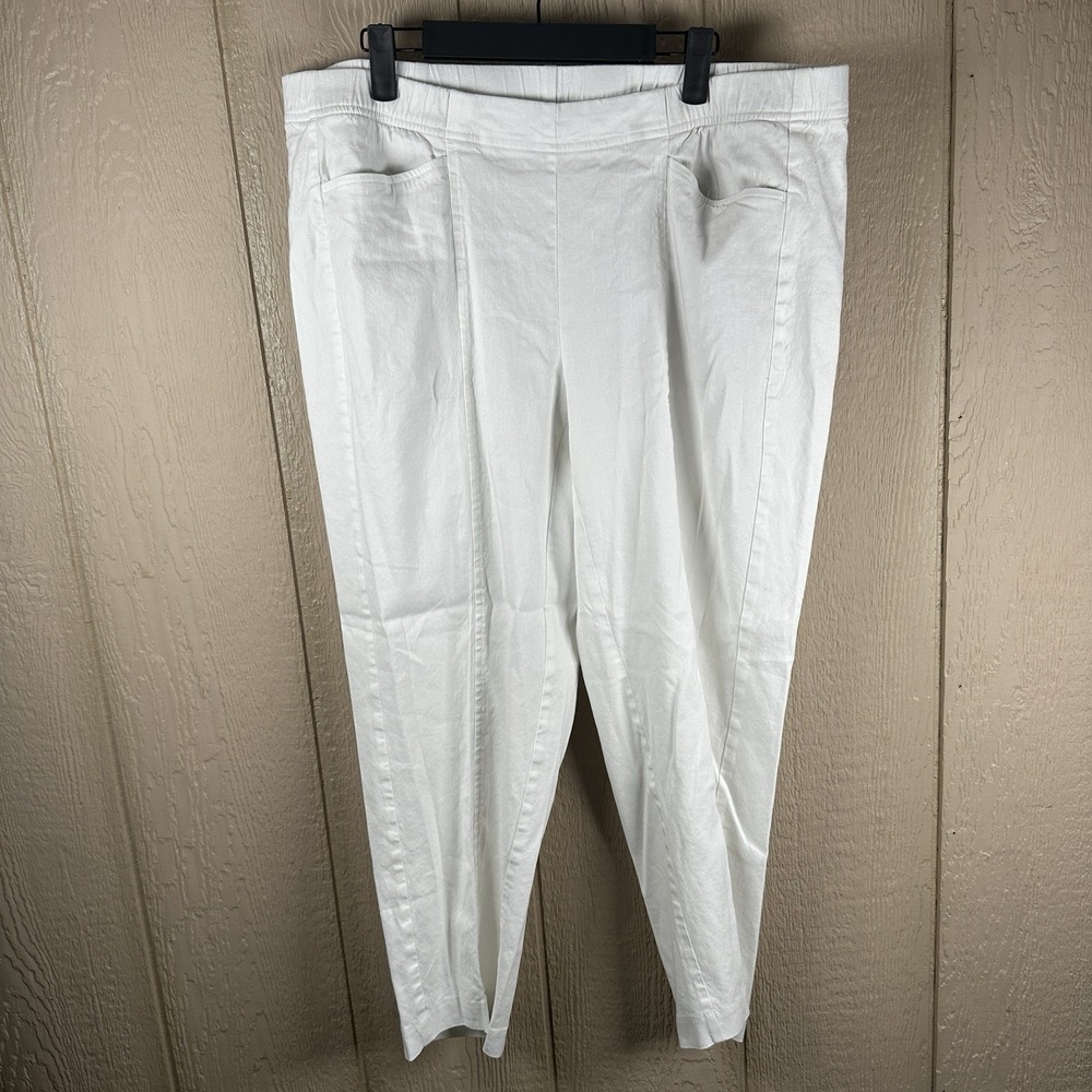 J.Jill Linen Stretch Cropped Pants Women's XL White Pull On Elastic Waist Capri